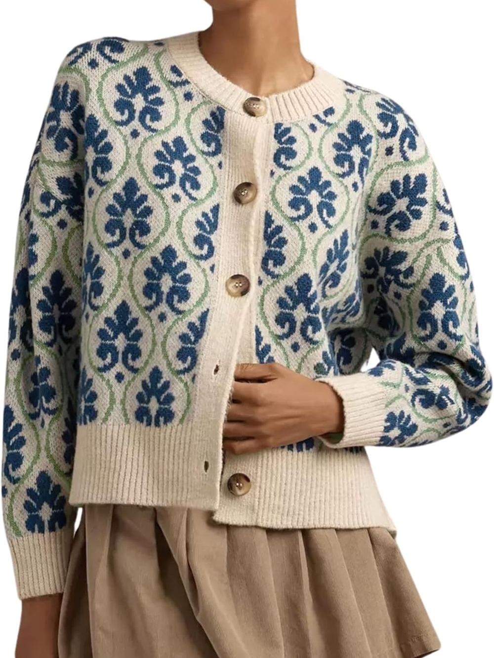 MINSURE Women Floral Cardigan Button Front Size Large